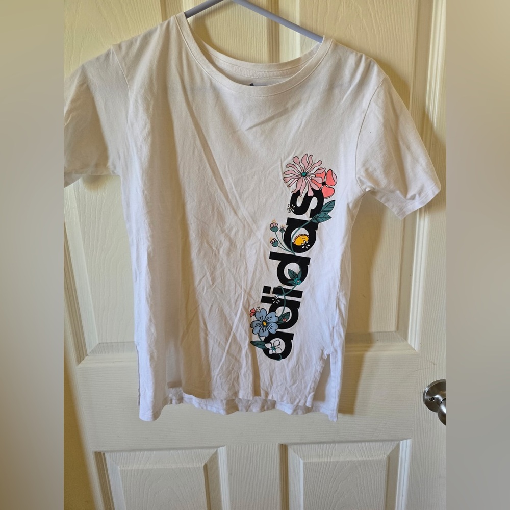 Adidas Big Girls Long Slit Tee White Medium NWOT